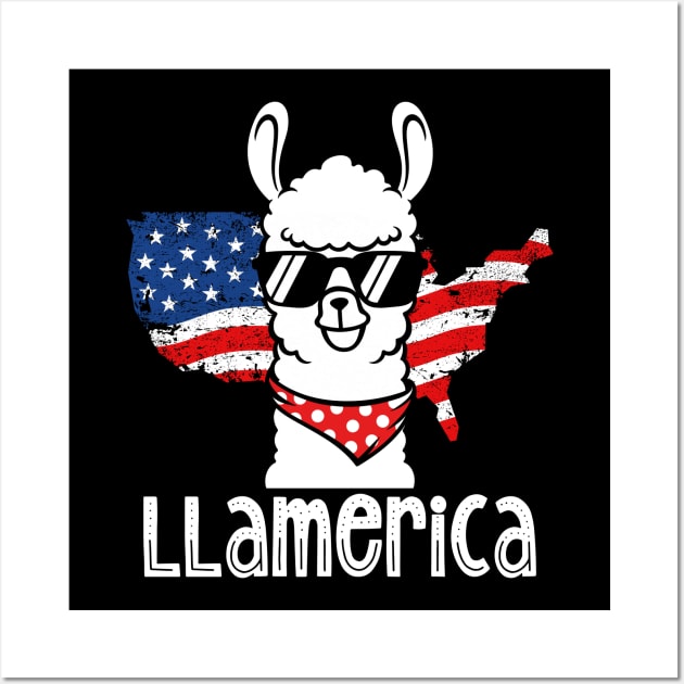 Llamerica 4th of July American Flag Funny Llama Wall Art by aneisha